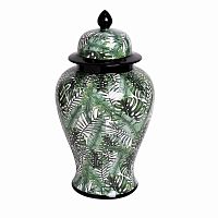 ваза керамическая листья с крышкой бело-зеленая 22*40см в Магнитогорске