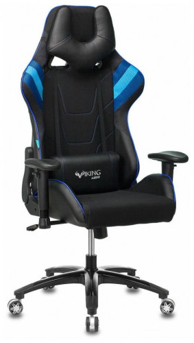 игровое кресло бюрократ бюрократ viking 4 aero, обивка: искусственная кожа, цвет: иск.кожа черная/ткань черная 26-28/сетка синяя(tw-10)-голубая(tw-55)-серая(tw-12) в Магнитогорске