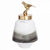 ваза керамическая с крышкой птичка бело-серая 16*28см в Магнитогорске