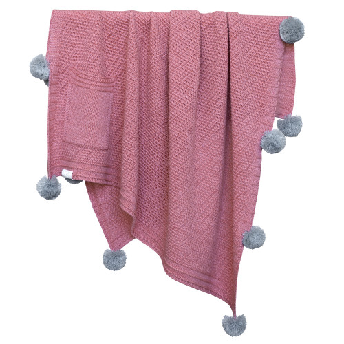 плед pompon 90х90 брусника/белый+серый в Магнитогорске