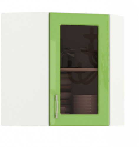 шкаф навесной угловой витрина 600 кухня сандра эвкалипт глянец/белый в Магнитогорске