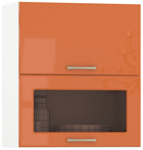 шкаф навесной 600 горизонтальный дверь и дверь со стеклом кухня сандра манго глянец/белый, двери открываются вверх в Магнитогорске