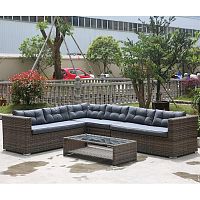 угловой плетеный диван коричневый с подушками на 4 персоны gujo в Магнитогорске