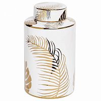 ваза керамическая листья с крышкой белая 12*20см в Магнитогорске