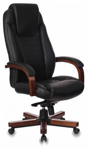 кресло для руководителя бюрократ бюрократ t-9923 walnut, обивка: натуральная кожа, цвет: кожа (black) в Магнитогорске